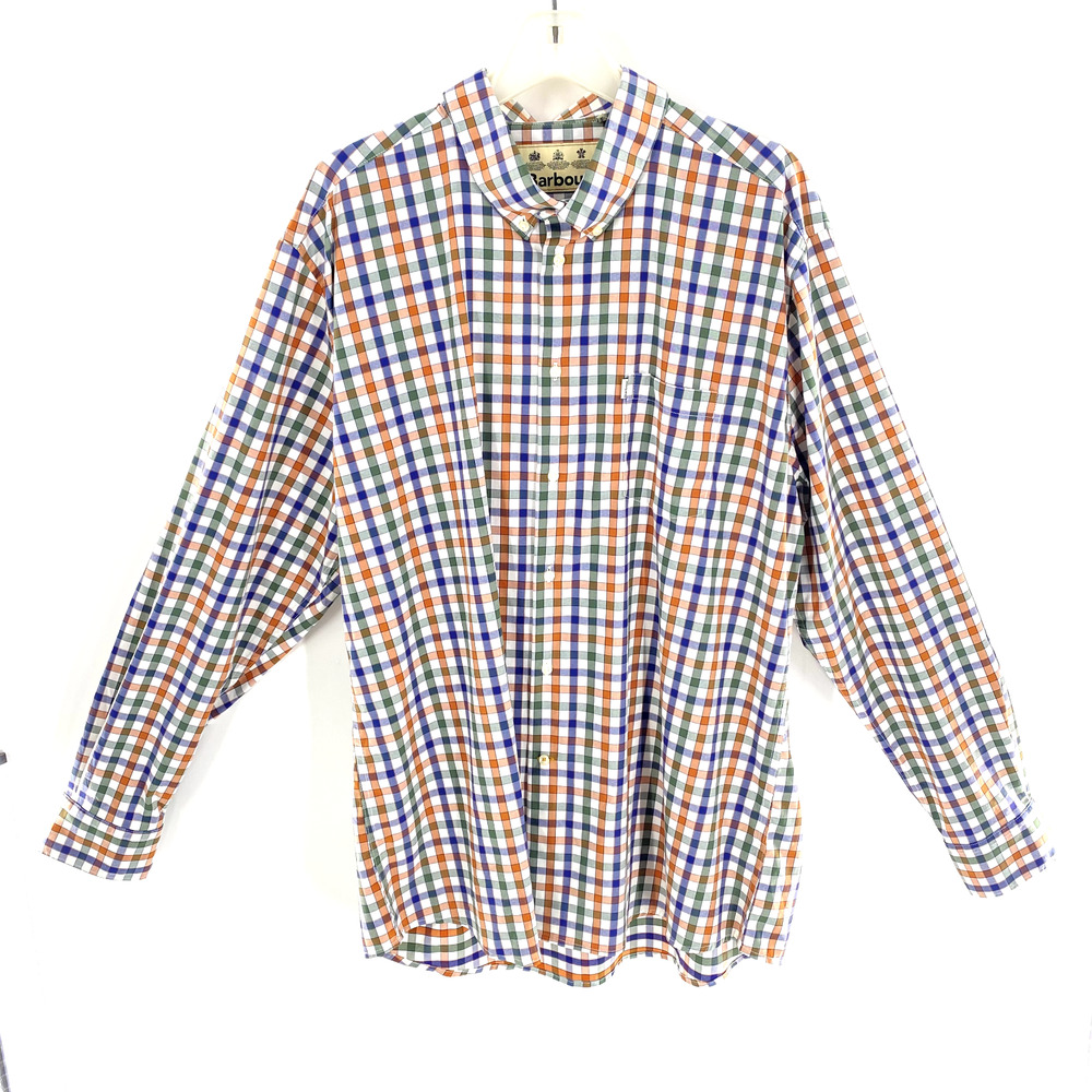 Barbour Tailored Fit Mens Button Front Shirt Check Print Multicolor Size 3XL